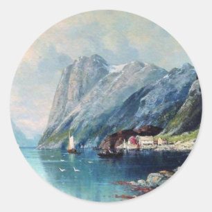 Fjord in Norwegen Gemälde von Lev Lagorio Runder Aufkleber