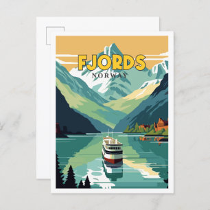 Fjord Norwegen Vintage Illustration Postkarte