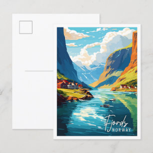 Fjorde Norwegen Vintage-Reiseillustration Postkarte