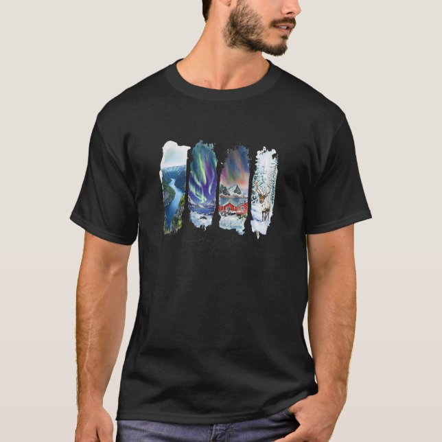 Fjords Nature Auroras und Adventure Holiday Norweg T-Shirt (Vorderseite)