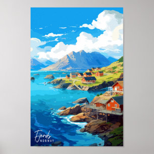 Fjords Norwegen Reisen Kunst Vintage Illustration Poster