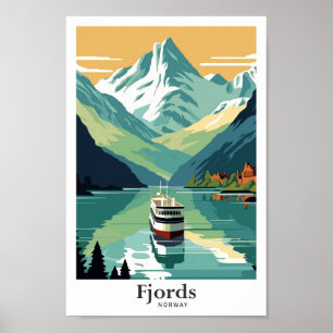 Fjords Norwegen Reisen Kunst Vintage Illustration Poster