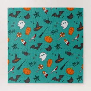 Flach-Style Halloween türkisfarbenes Muster. Puzzle