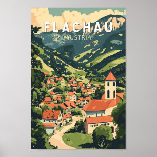 Flachau Austria Illustration Travel Art Vintag Poster