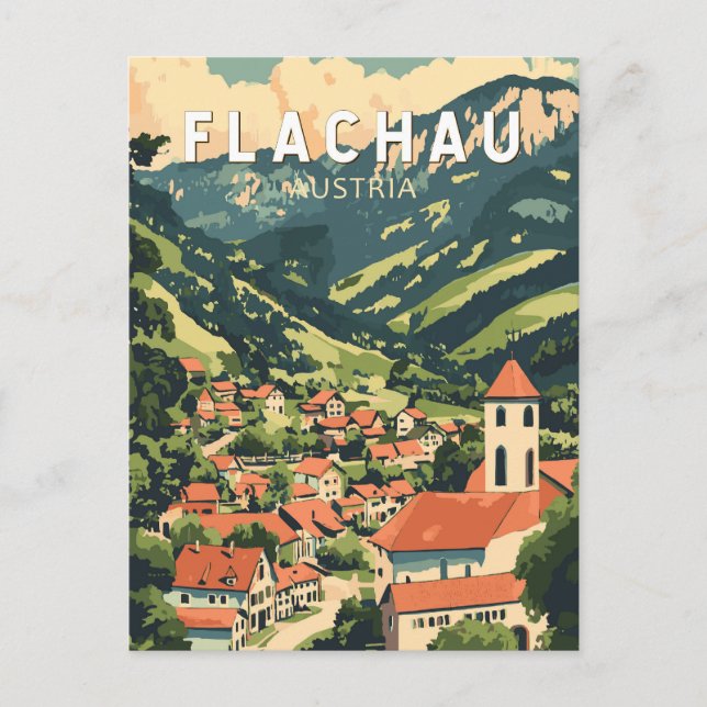 Flachau Austria Illustration Travel Art Vintag Postkarte (Vorderseite)