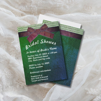 Flachband, Spitzen, grünes und blaues Burlap-Braut Einladung