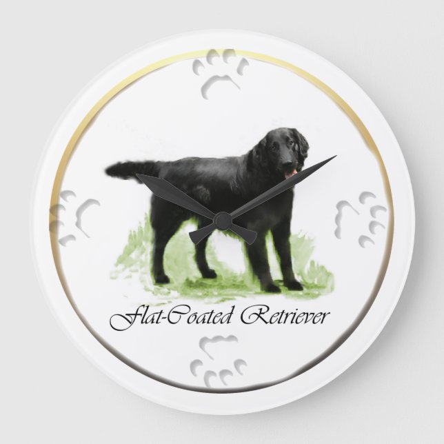 Flachbeschichtete Retriever Kunstgeschenke Große Wanduhr (Vorderseite)