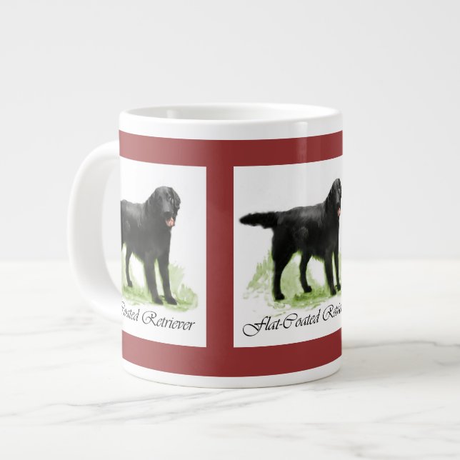 Flachbeschichtete Retriever Kunstgeschenke Jumbo-Tasse (Vorderseite Links)