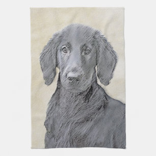 Flachbeschichtete Retriever-Malerei - Original Hun Küchentuch