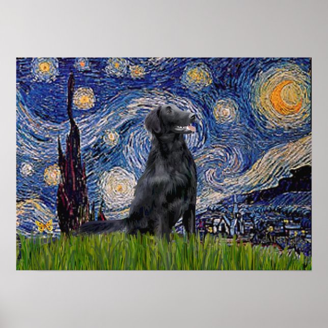 Flachbeschichteter Retriever 1 - Starry Night Poster (Vorne)