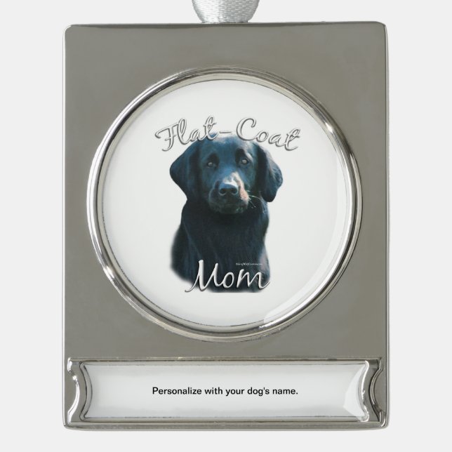 Flachbeschichteter Retriever Mama 2 Banner-Ornament Silber (Vorderseite)