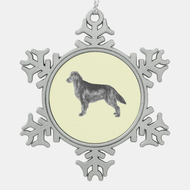 Flachbeschichteter Retriever Schneeflocken Zinn-Ornament (Vorderseite)