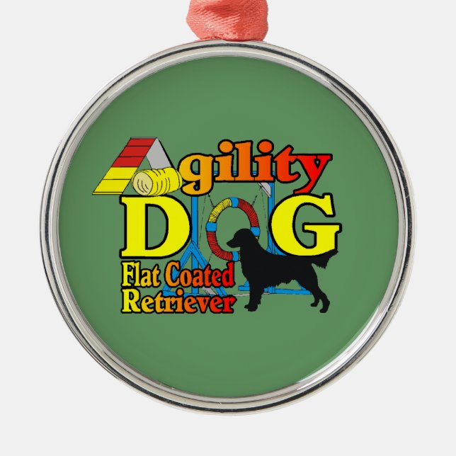 Flachbeschichtetes Retriever-Agility Silbernes Ornament (Vorne)