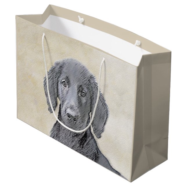 Flachbeschichtetes Retriever-Gemälde - Originale H Große Geschenktüte (Rückseite Schrägansicht)