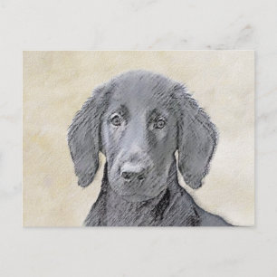 Flachbeschichtetes Retriever-Gemälde - Originale H Postkarte