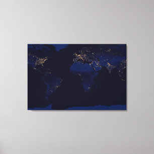 Flachbild-Karte der Erde, auf der die Lichter der  Leinwanddruck