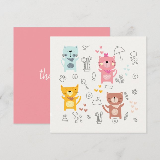 FLACHE DANKESKARTE: NIEDLICHE KATZEN DANKESKARTE (Vorne/Hinten)