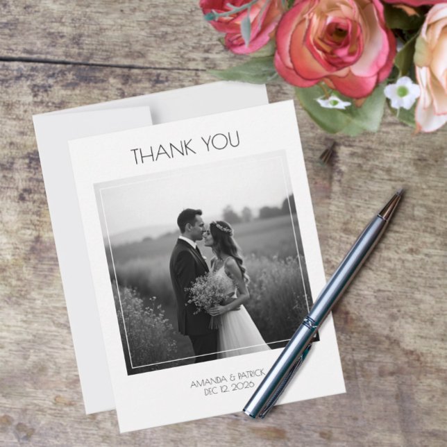 Flache Dankeskkarte Dankeskarte (Simple Wedding Photo Thank You Card)