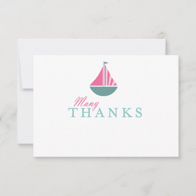 Flache die SeeSegelboot-Mädchen-Babyparty danken Dankeskarte (Vorderseite)