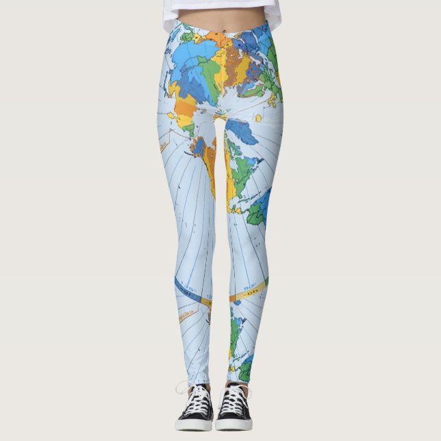 Flache Erdkarte - Azimuthal äquidistante Leggings (Vorderseite)