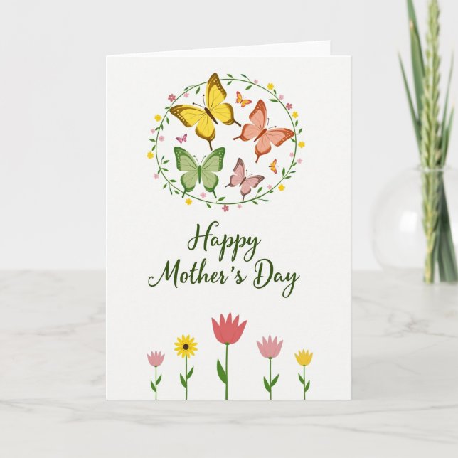 Flache florale Happy Mothers Day Karte (Vorderseite)