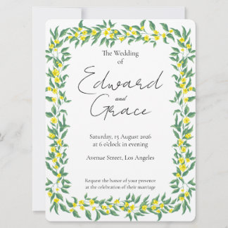 Flache gelbe Wildblumen-Hochzeitseinladungskarte