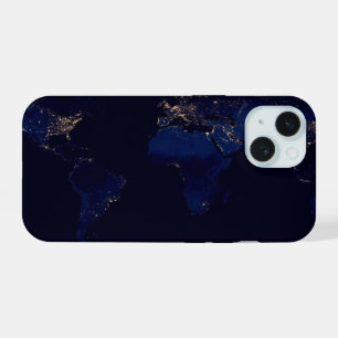 Flache Karte der Erde mit Stadtlichtern der Welt iPhone 15 Hülle