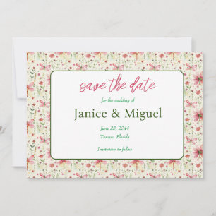 Flache Libellen-Hochzeit-Save-The-Date-Karte mit B Save The Date