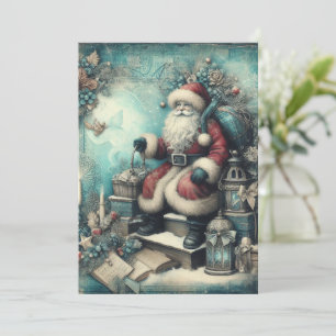 Flache nicht-fotografische Vintage-blaue Weihnacht Feiertagskarte