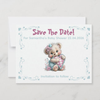 Flache Save The Date Karte Teddybär Baby-Party