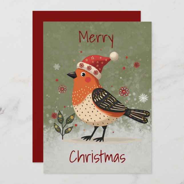 Flache Weihnachtskarte im skandinavischen Volkskun Feiertagskarte (Vorne/Hinten)