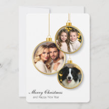 Flache Weihnachtskarte mit Familienfoto-Ornamenten