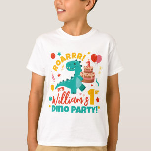 Flacher 1. Geburtstag Dino-Party Bunt T-Shirt