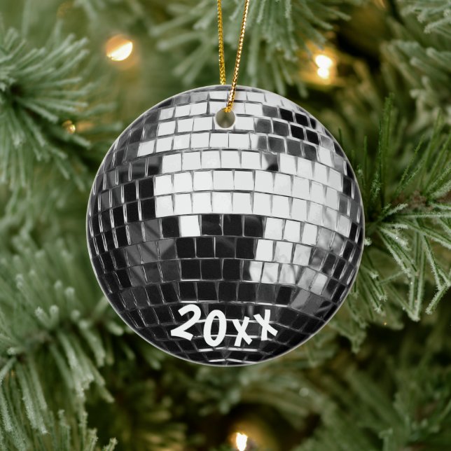 Flacher Circle Round Disco Ball Personalisiert Kee Keramik Ornament (Baum)
