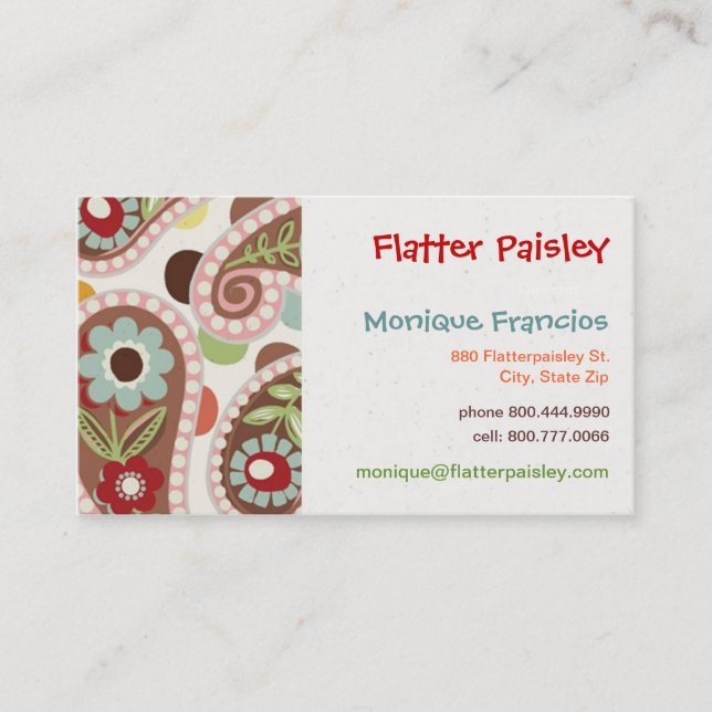Flacheres Paisley - Rosa - Visitenkarte (Vorderseite)