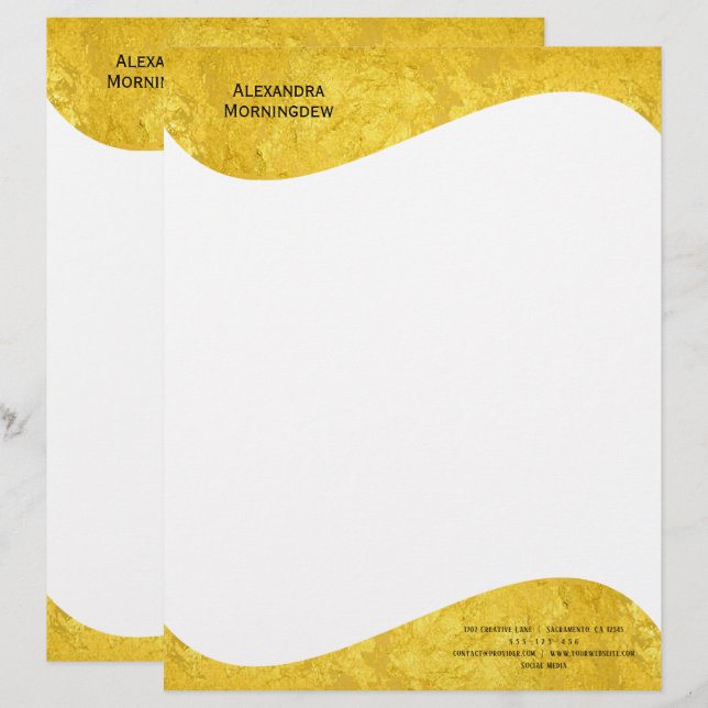 Flaches Etikett Border - Welle Gold 1 Briefbogen (Vorne/Hinten)