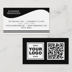 Flaches Etikett Border - Welle weiß 1 - Logo + QR- Visitenkarte