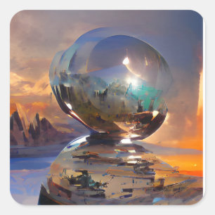 Flaches Panorama-Gemälde, schön pdf Quadratischer Aufkleber