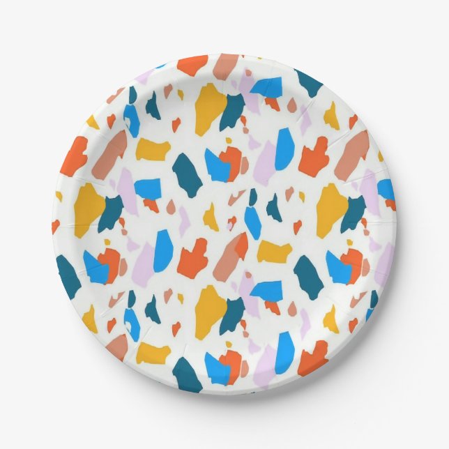 Flachfarbiges Terrazzo-Muster Pappteller (Vorderseite)