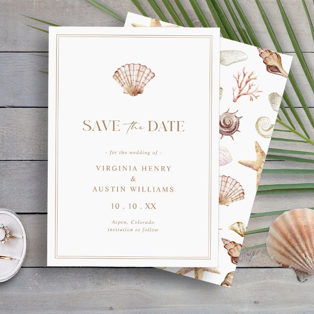 Flachkarte Save the Date (Elegant Seashell Watercolor Beach Flat Save The Date Card by Painted Paperie
)
