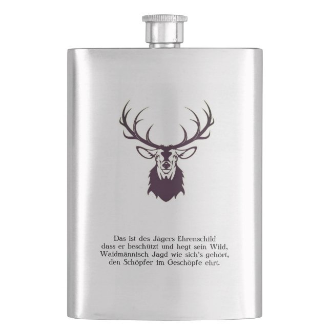 Flachmann mit Hirsch "Leitspruch" / Hip flask deer (Vorderseite)