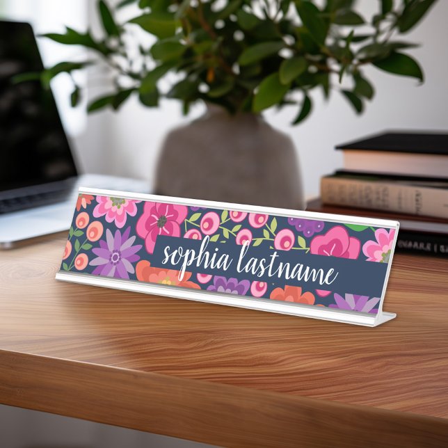 Flachmuster Handgeschriebene Unterschrift - Marine Schreibtischnamensplakette (Custom Name Plate for Desk or Office)