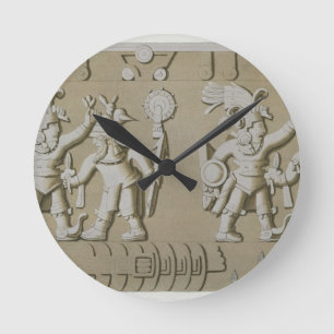 Flachrelief der alten aztekischen Krieger, vom Sto Runde Wanduhr