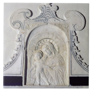 Flachrelief von Madonna und von Kind (Marmor) Fliese