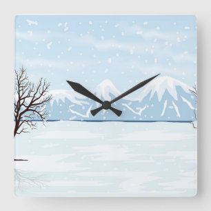 Flachwinterlandschaft Quadratische Wanduhr