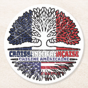 Flag "America Tree Roots" in Frankreich Runder Pappuntersetzer