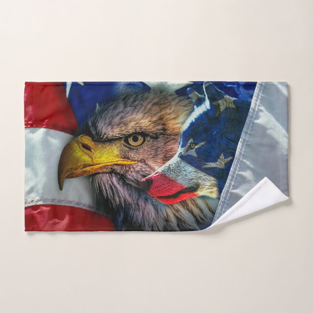Flag American Bald Eagle Wolf Badhandtuch Set (Handtuch)