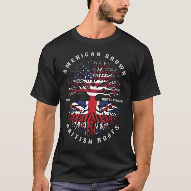 Flag American Grown British Roots VEREINIGTES KÖNI T-Shirt (Vorderseite)