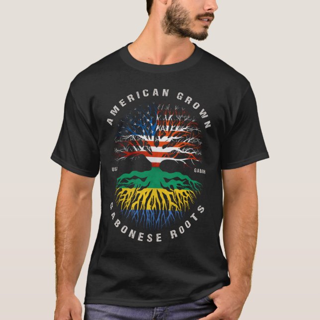 Flag "American Grown Gabonese Roots Gabon" T-Shirt (Vorderseite)