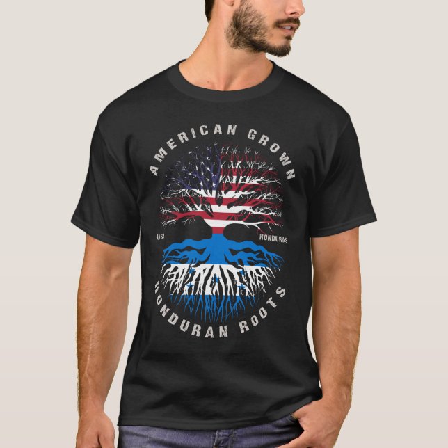 Flag "American Grown Honduras Roots Honduras" T-Shirt (Vorderseite)